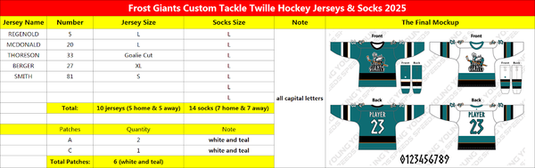 Frost Giants Custom Tackle Twille Hockey Jerseys & Socks3