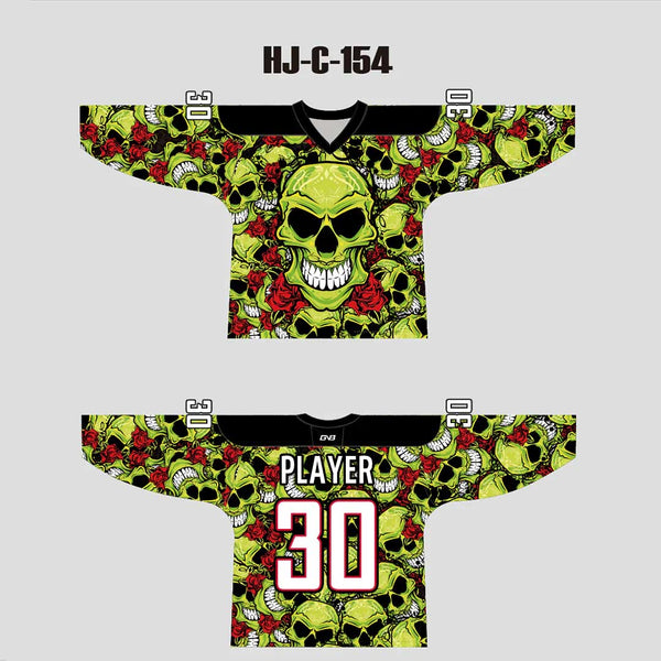 HJC154 Green Skull and Rose Sublimated Custom Hockey Jerseys