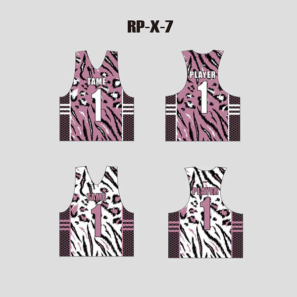 X7 Leopard White Pink Custom Girl's Lacrosse Reversible Pinnies
