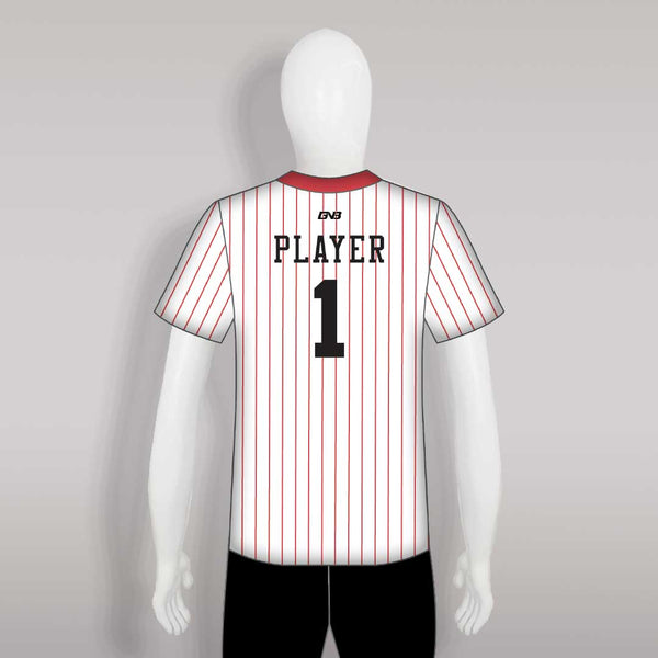 C1 Red Stripe Sublimated Button Down Custom Baseball Jerseys