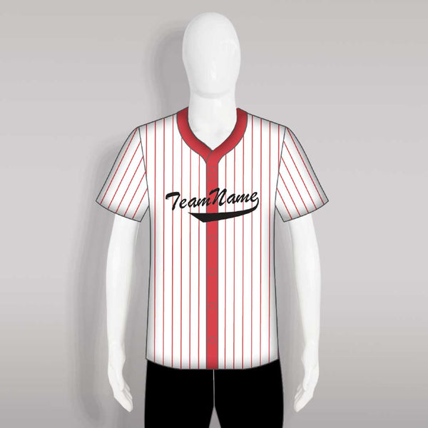 C1 Red Stripe Sublimated Button Down Custom Baseball Jerseys