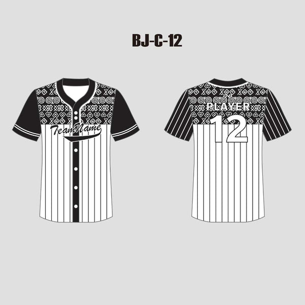 C12 Black Stripe White Button Down Custom Baseball Jerseys