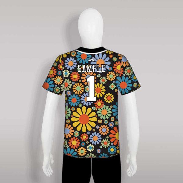 C13 Colorful Daisy Pattern Button Down Unisex Custom Baseball Jerseys