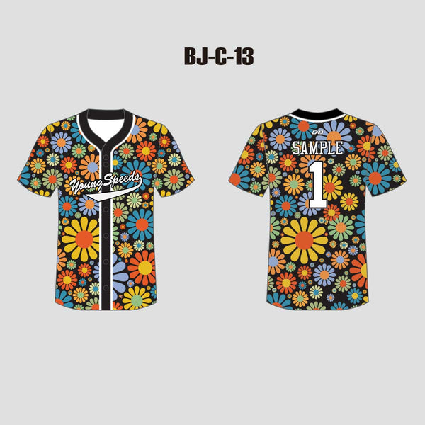 C13 Colorful Daisy Pattern Button Down Unisex Custom Baseball Jerseys
