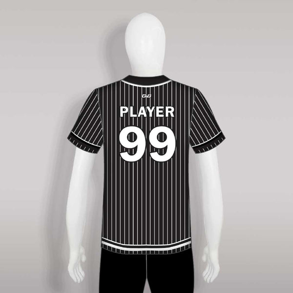 C16 White Stripe Black Custom Full Button Baseball Jerseys