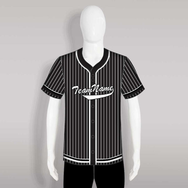C16 White Stripe Black Custom Full Button Baseball Jerseys