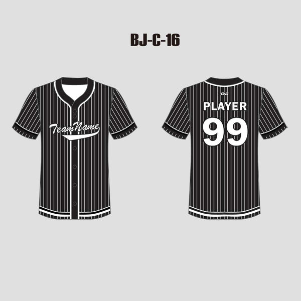 C16 White Stripe Black Custom Full Button Baseball Jerseys