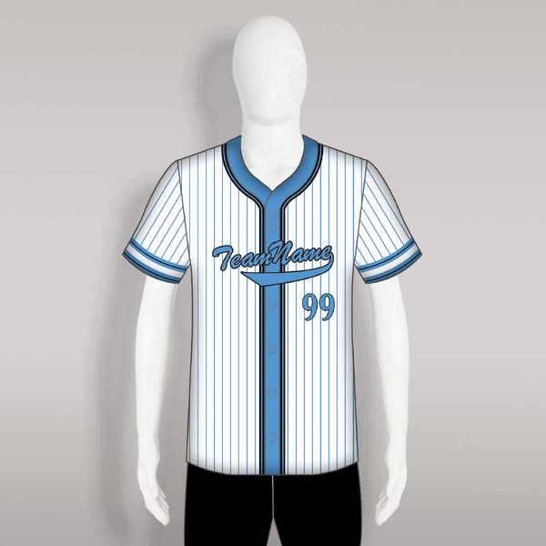 C17 Custom Blue Pinstripe White Button Down Baseball Jerseys