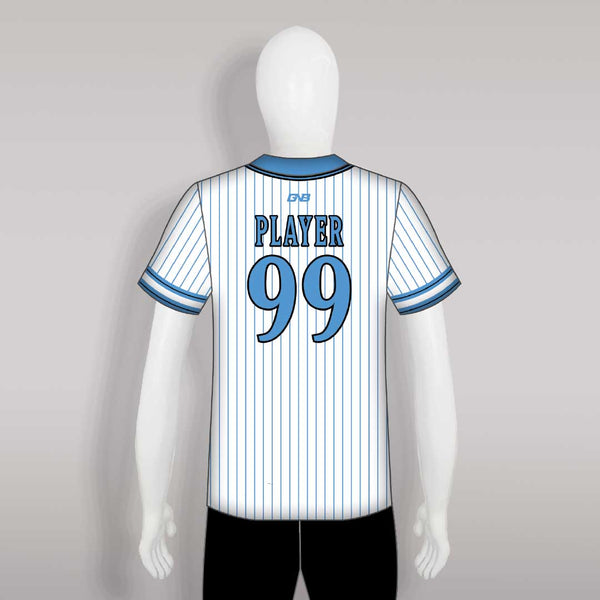 C17 Custom Blue Pinstripe White Button Down Baseball Jerseys