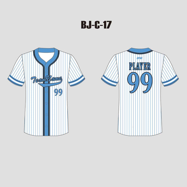 C17 Custom Blue Pinstripe White Button Down Baseball Jerseys