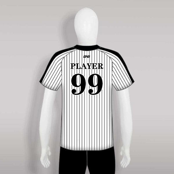C18 Custom Pinstripe Black and White Full Button Baseball Jerseys