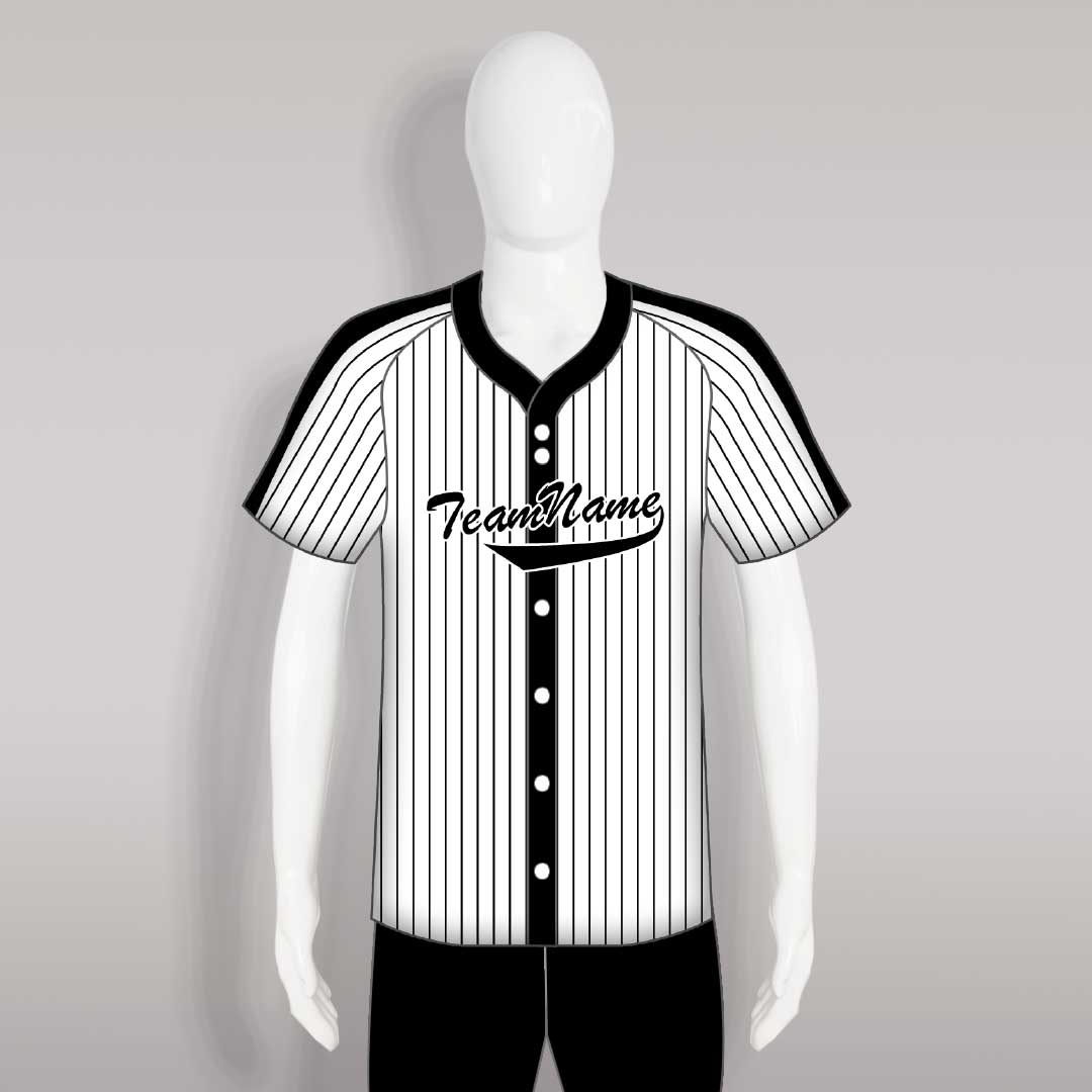 Custom Pinstripe Black and White Full Button Baseball Jerseys