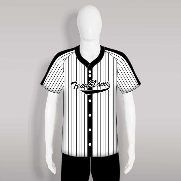 C18 Custom Pinstripe Black and White Full Button Baseball Jerseys