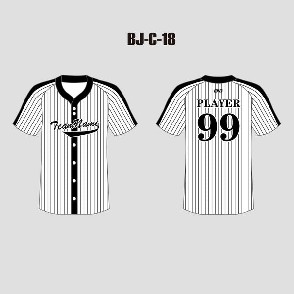 C18 Custom Pinstripe Black and White Full Button Baseball Jerseys