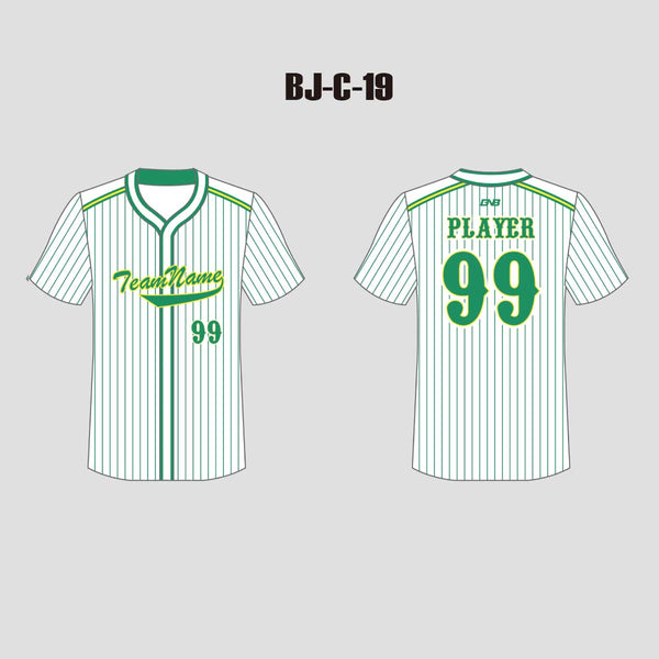 C19 Custom Green Pinstripe White Button Down Baseball Jerseys