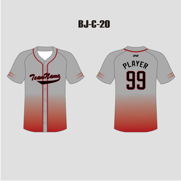 C20 Custom Ombre Red Grey Full Button Baseball Team Jerseys