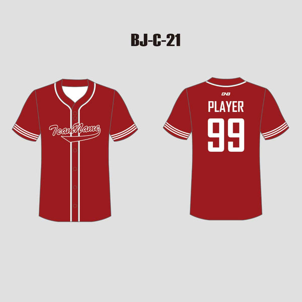 C21 Sublimated Plain Red Full Button Custom Baseball Jerseys