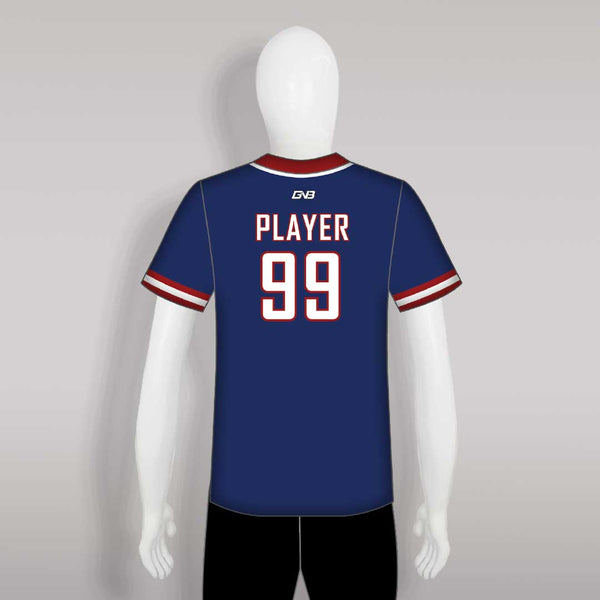 C22 Custom Sublimated Navy and Red Button Down Baseball Jerseys