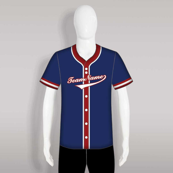 C22 Custom Sublimated Navy and Red Button Down Baseball Jerseys