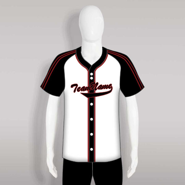 C27 White and Black Full Button Raglan Custom Baseball Jerseys