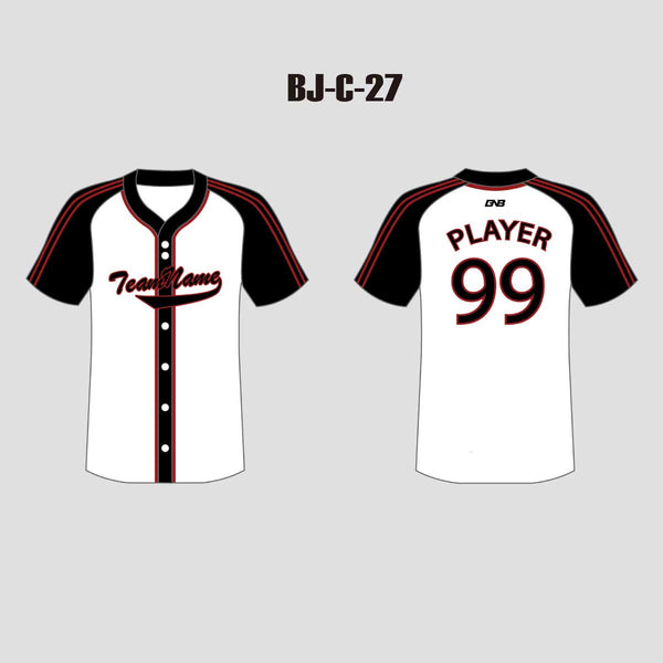 C27 White and Black Full Button Raglan Custom Baseball Jerseys