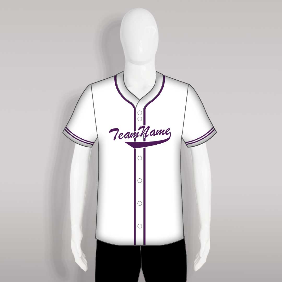 White and Purple Full Button Blank Custom Baseball Jerseys