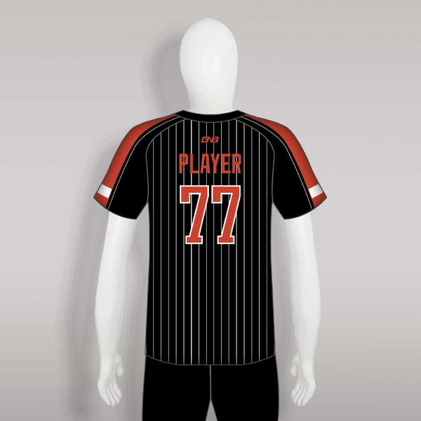 C35 Custom Raglan Striped Black and Red Crew Baseball Jersey Shirts