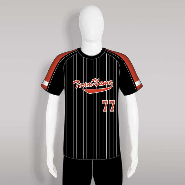 C35 Custom Raglan Striped Black and Red Crew Baseball Jersey Shirts