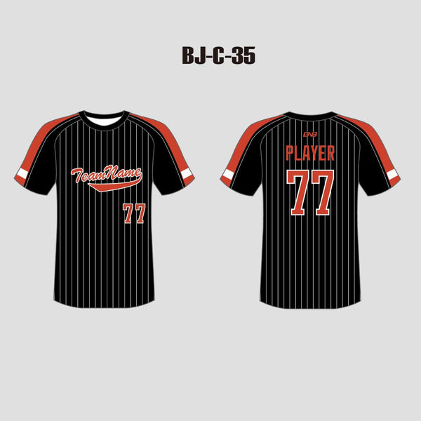 C35 Custom Raglan Striped Black and Red Crew Baseball Jersey Shirts
