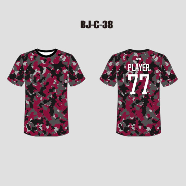 C38 Maroon Black and Gray Camo Custom Crew Baseball Shirts