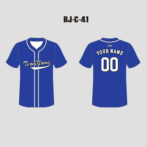 C41 Unisex Full Button Plain Blue Custom Baseball Jerseys