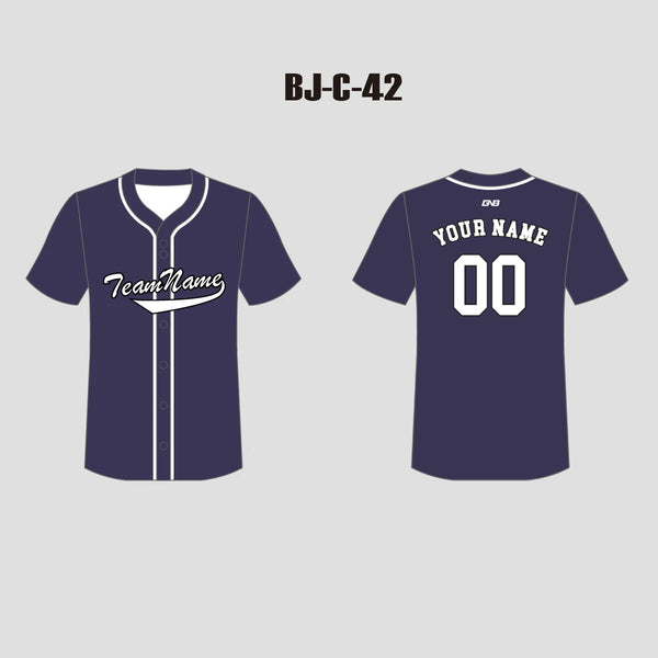 C42 Unisex Full Button Plain Navy Custom Baseball Jerseys