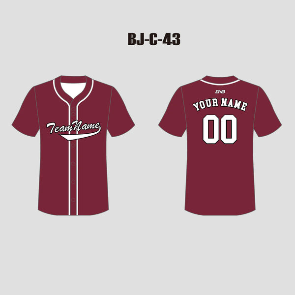 C43 Unisex Full Button Plain Maroon Custom Baseball Jerseys