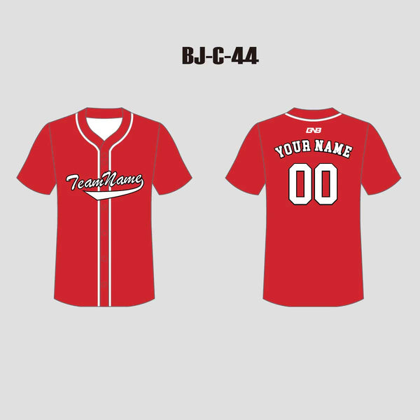 C44 Unisex Full Button Plain Red Custom Baseball Jerseys