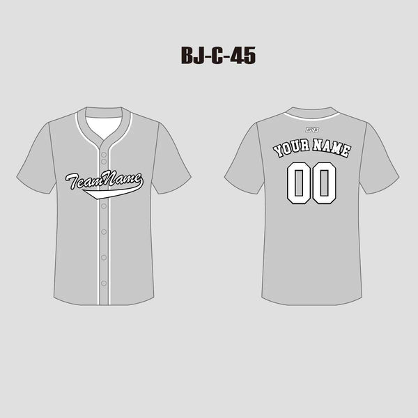 C45 Unisex Full Button Plain Grey Silver Custom Baseball Jerseys