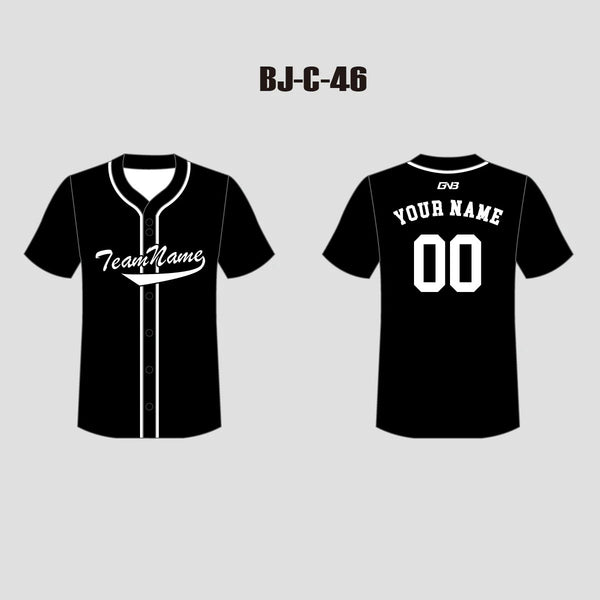 C46 Unisex Full Button Plain Black Custom Baseball Jerseys