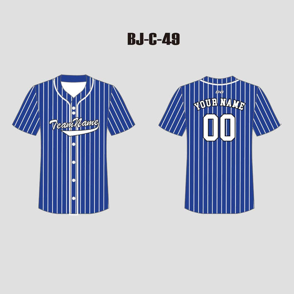 C49 Unisex Button Down Plain Blue Stripe Custom Baseball Jerseys