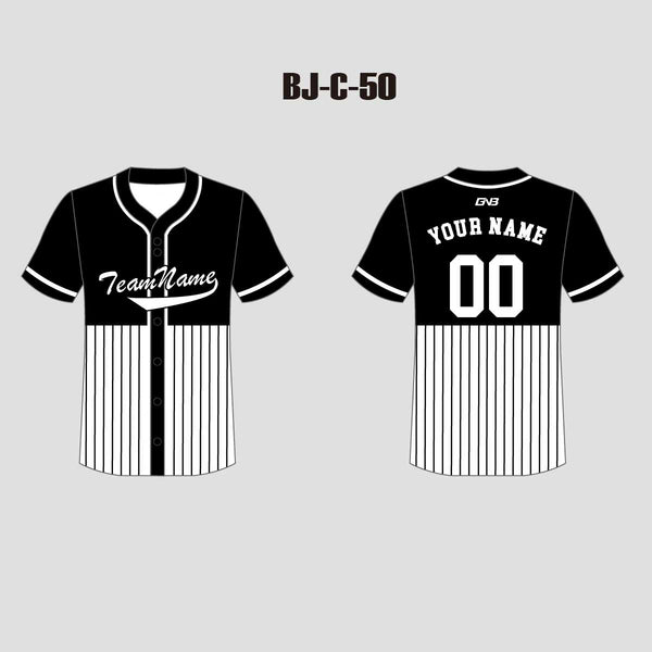 C50 Unisex Full Button Black and Stripes Custom Baseball Jerseys