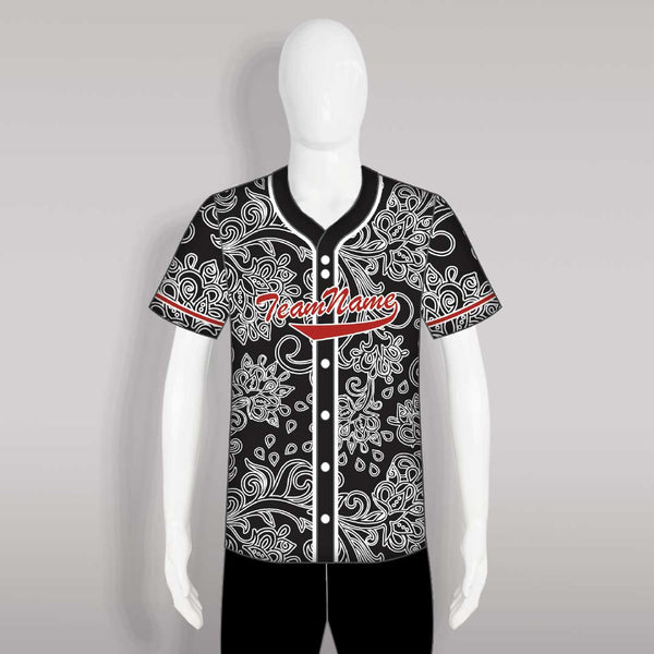 C6 White Floral Pattern Sublimated Custom Button Down Baseball Jerseys