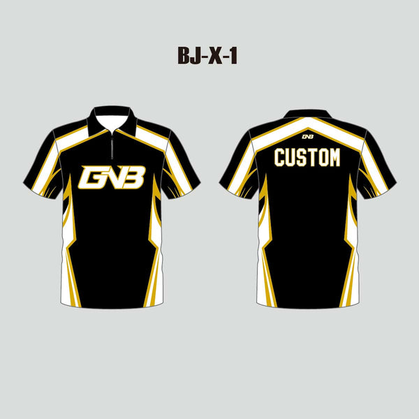 BJX1 Black White Gold Sublimated Custom Bowling Jerseys