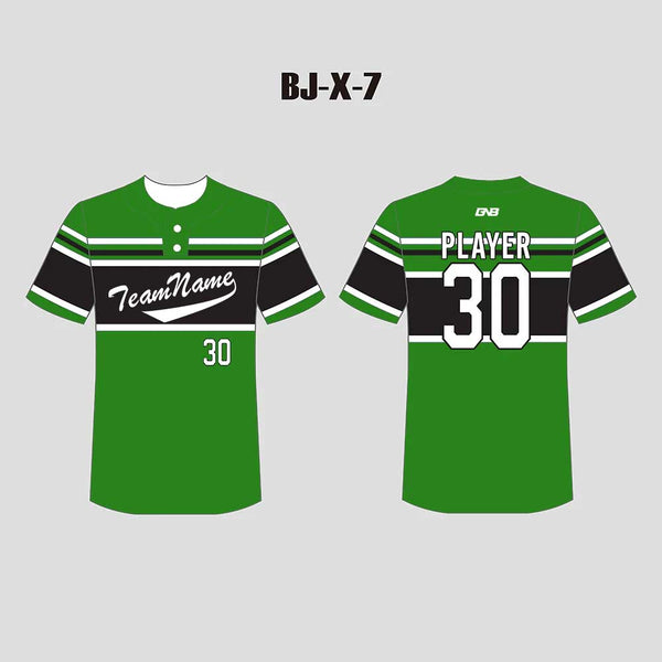 X7 Green Black and White Custom Two-Button Baseball Jerseys