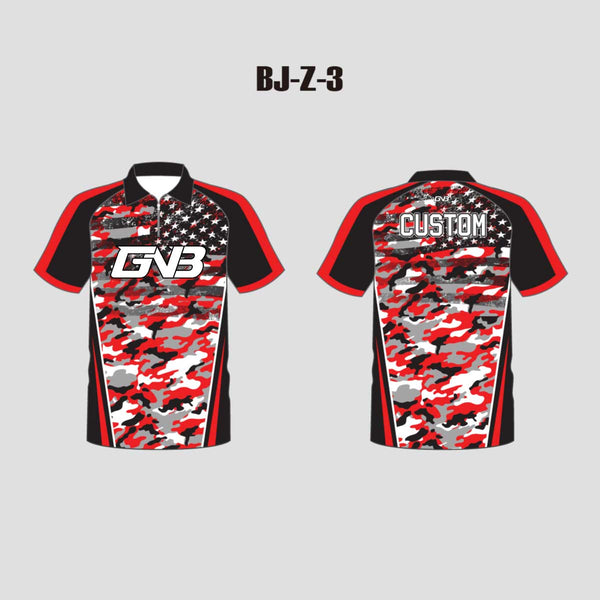 BJZ3 Red Grey Camo and American Flag Custom Bowling Jersey Design