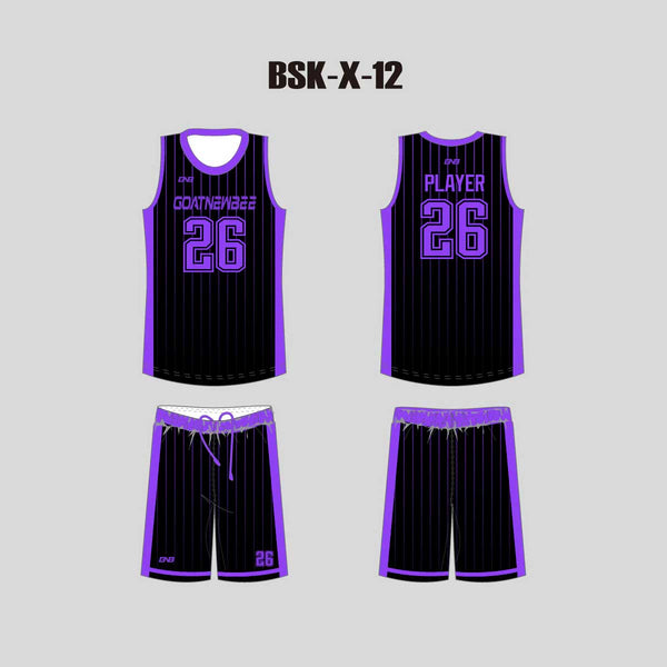 BSKX12 Purple Pinstripe Custom Plain Basketball Jerseys and Shorts