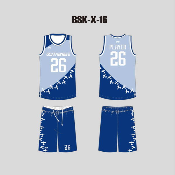 BSKX16 Plain Blue Custom Youth Basketball Uniforms