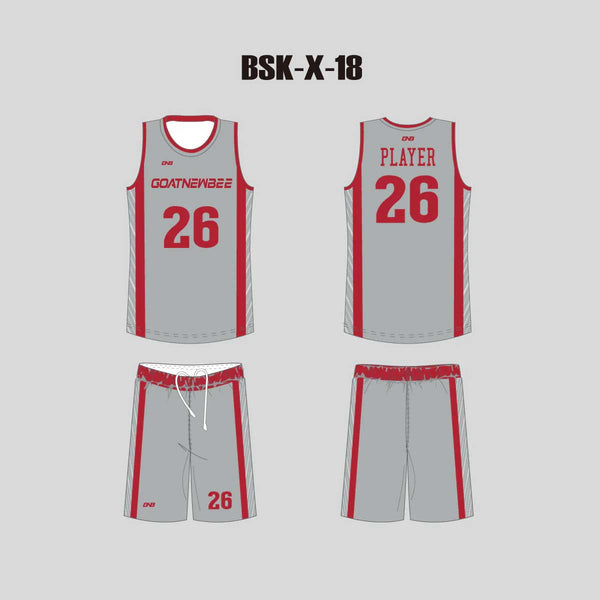 BSKX18 Gray Stripe Red Sublimated Custom Basketball Uniforms