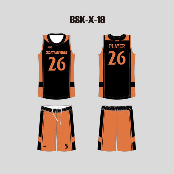 BSKX19 Plain Black Sublimated Custom Boys Girls Basketball Uniforms