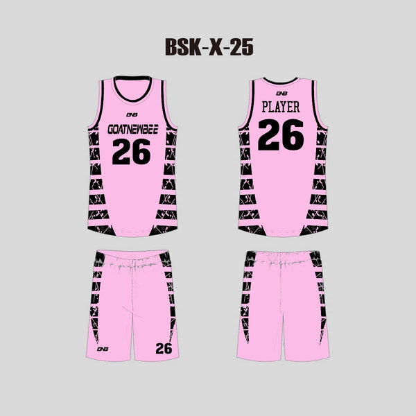BSKX25 Pink Black Sublimated Custom Team Basketball Jerseys Shorts