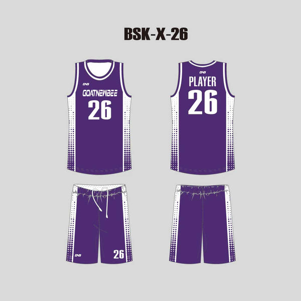 BSKX26 Purple White Custom Basketball Practice and Game Jerseys