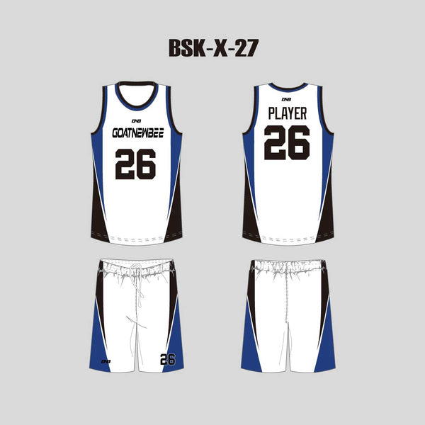 BSKX27 White Blue Black Custom Basketball Uniform Packages