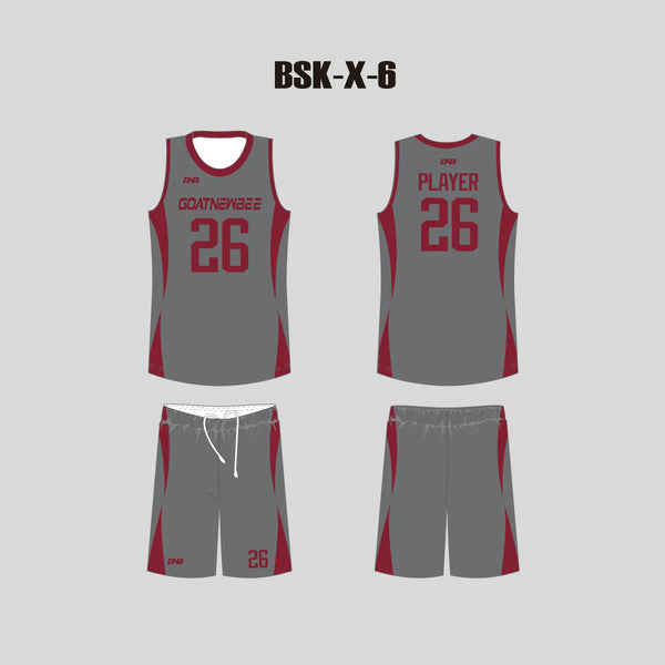BSKX6 Red Gray Custom Men's Women's Basketball Uniforms